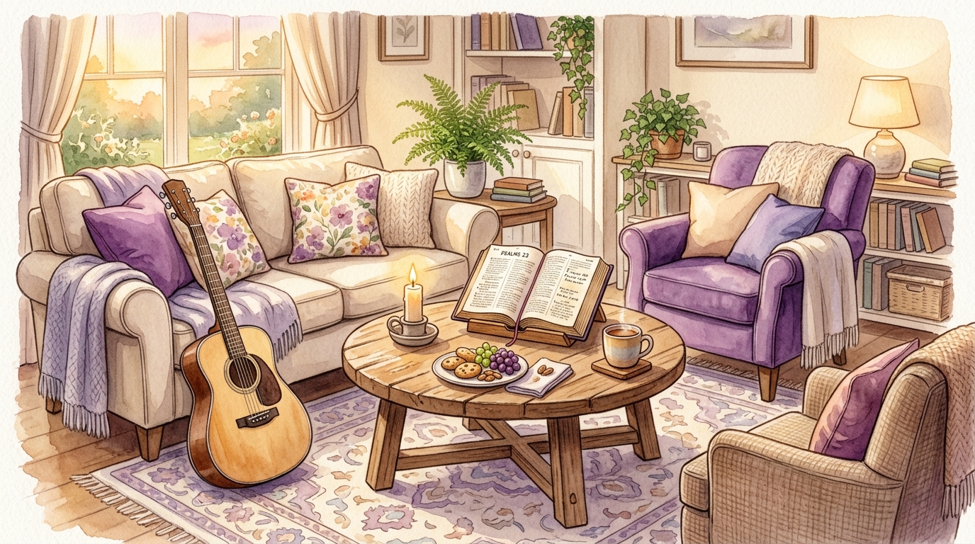 Cozy living room set up for a small group meeting